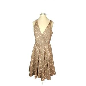 9 & Co Women's Light Brown White Polka Dot Sleeveless Fit & Flare Dress Size 4